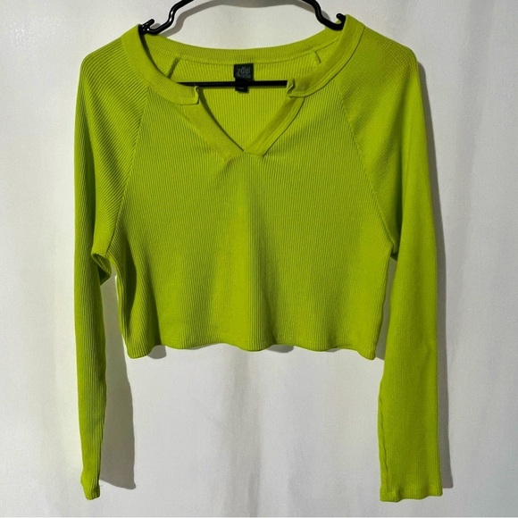 wild fable Tops - Wild Fable Long Sleeve V-Neck Crop Waffle Knit Lime Green Shirt Women’s Size XS